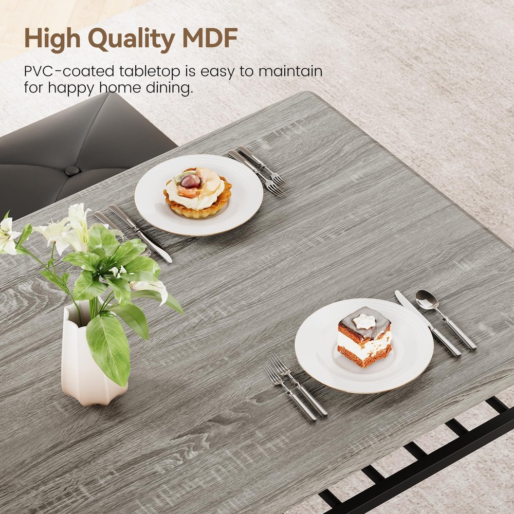 Dining Room Table Set for 4 Kitchen Table with Bench ,Stools & Storage Rack Grey