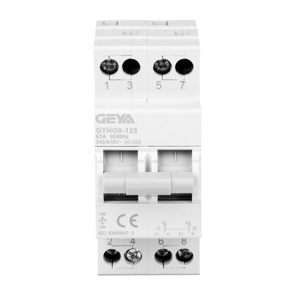 GEYA Manual Switch 63A 2P/4P DIN Rail Dual Current Switch Load Switching