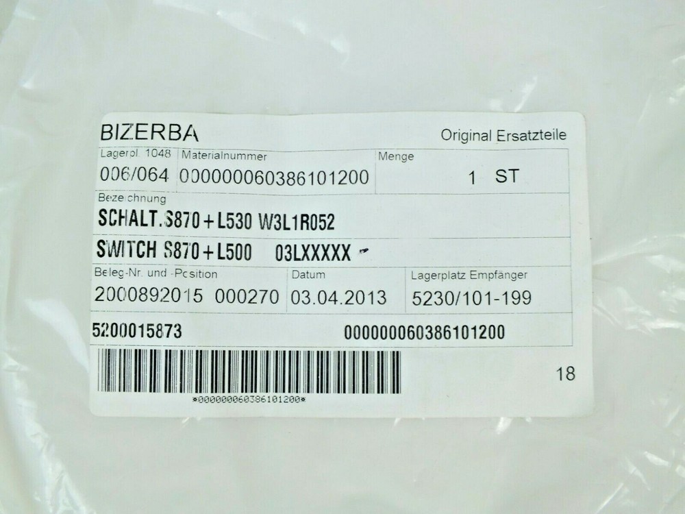 New Bizerba 000000060386101200 Rear Safety Switch