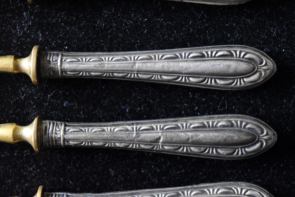 Antique Germany .800 Silver Handle and Brass 5 Fork Set