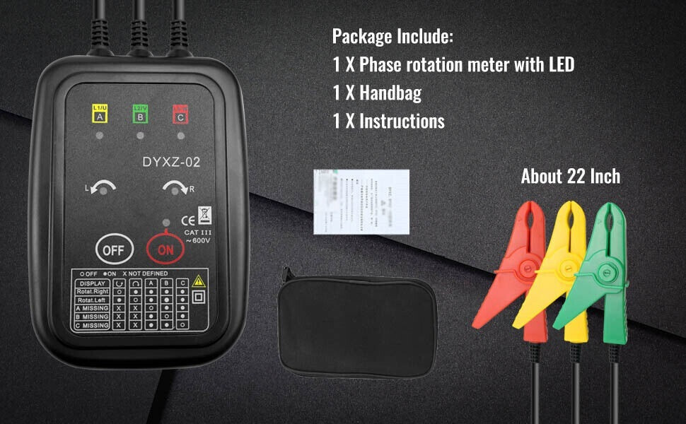 Rotation Meter 3Phase Sequence Detection Circuit Break Live Power Voltage Detect