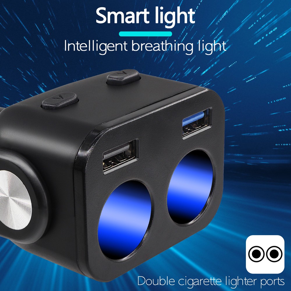 12V Car Cigarette Lighter Socket Charger Power Adapter 2USB LED Splitter Outlet.