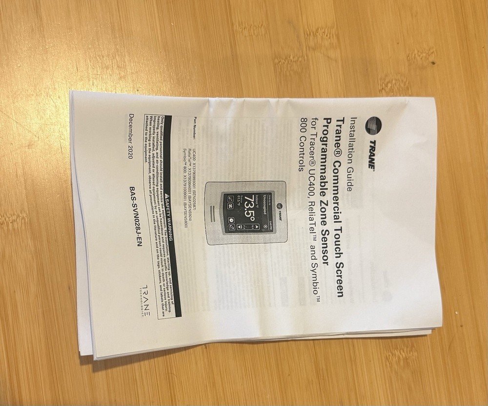 Trane BAYSENS924BB Touch Screen Programmable Zone Sensor X13790994001 White