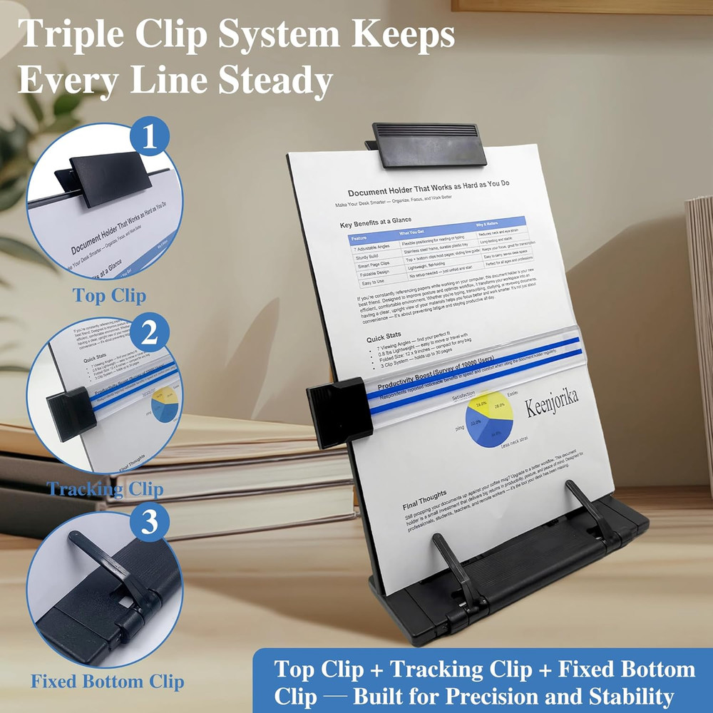 Desktop Document Book Holder with 7 Adjustable Positions, Black Document Holder
