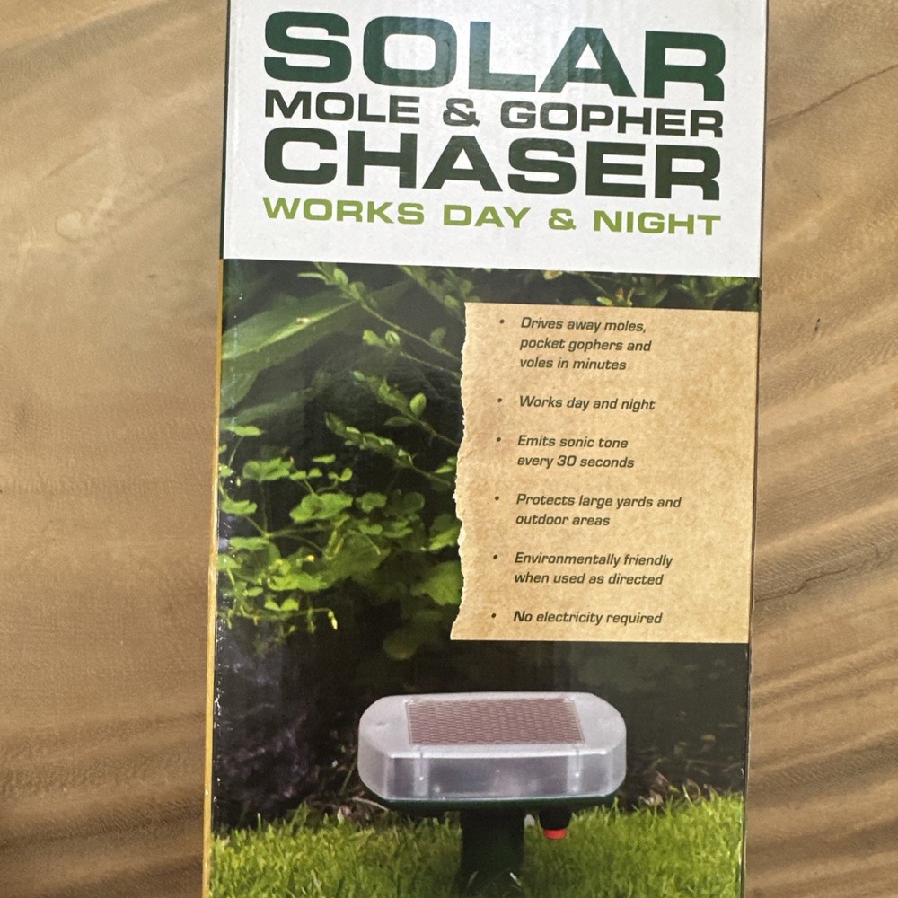 Greenwood Mole Gopher Chaser Sonic Spike Repeller Solar Powered Black NEW