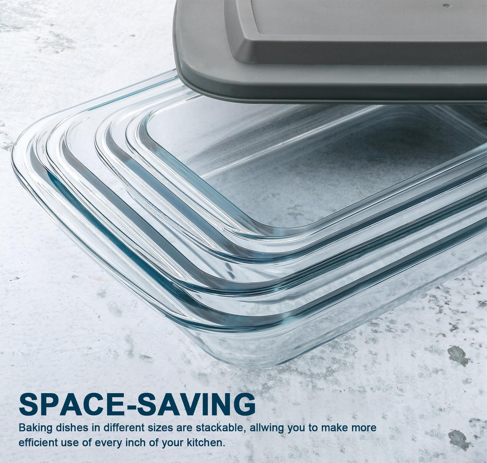 Glass Baking Dish Set 8 Piece with Lids Deep Rectangular Bakeware for Oven