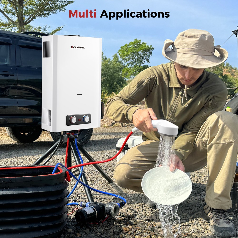 CAMPLUX Tankless Water Heater, 5.28 GPM Propane Water Heater Cabin Tiny House