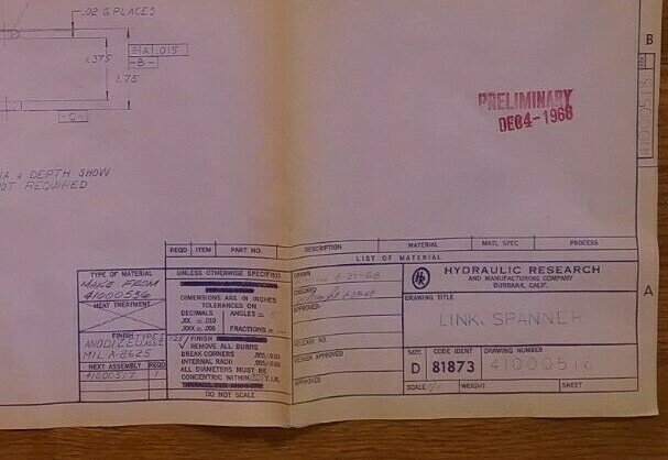 1968 Original Link Spanner Blueprint