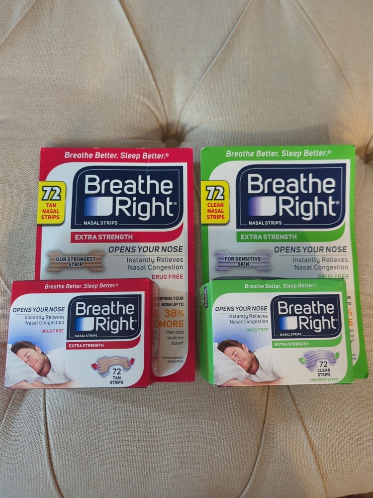 Breathe Right Extra Strength Nasal Strips 2 boxes-144 strips-Clear and Tan-new
