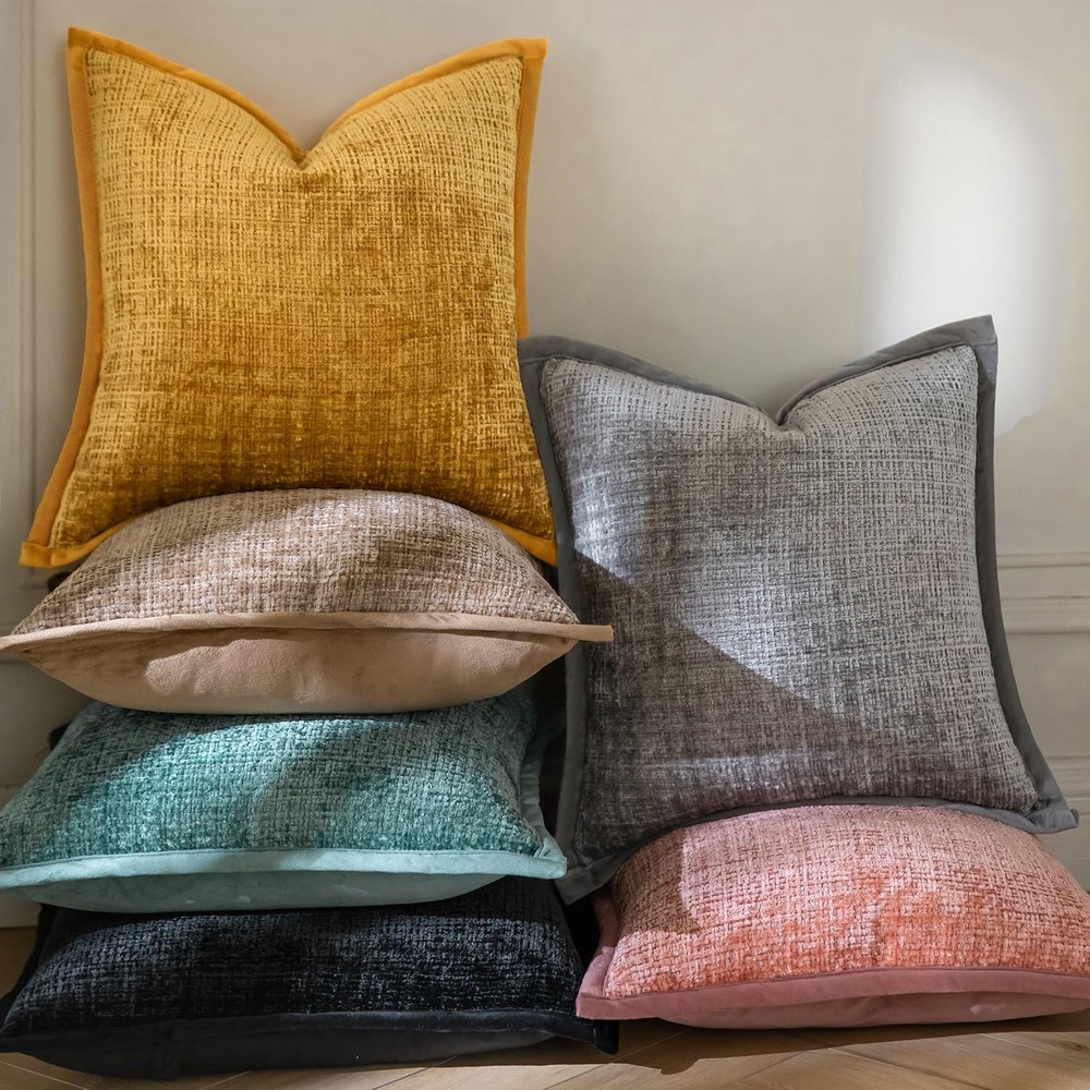 Pack of 2 Chenille Textured Decorative Throw Pillow Covers Accent Solid Cushi...