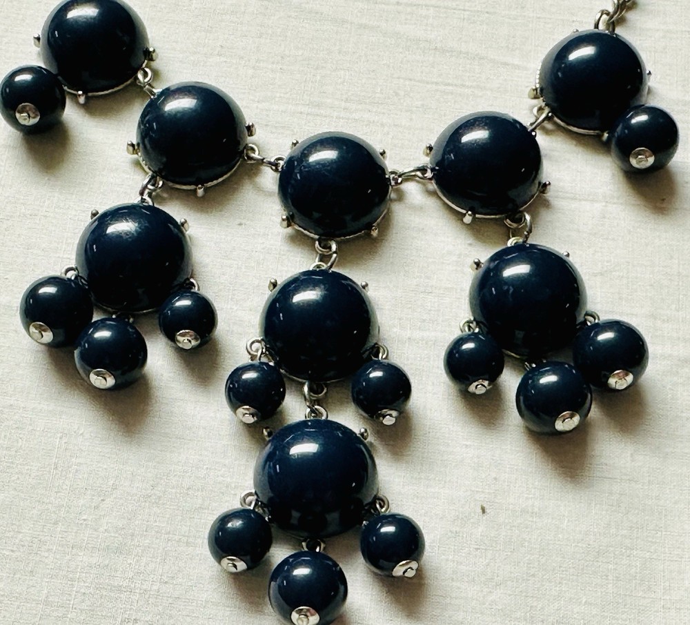 Navy Blue Round Cabochon Dangle Bib Necklace n0143