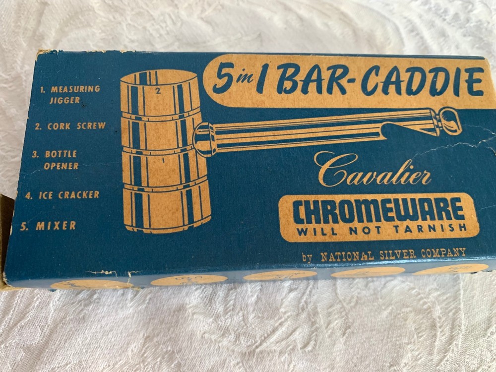 Vintage Bartender Multi-Tool Bar Caddie Jigger Opener Crusher Corkscrew Stirrer
