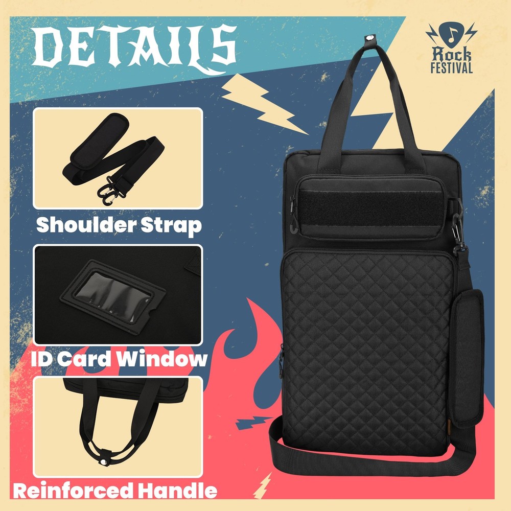 Drum Stick Bag with Hanging Hooks, Drum Mallet Storage with Adjustable Should...