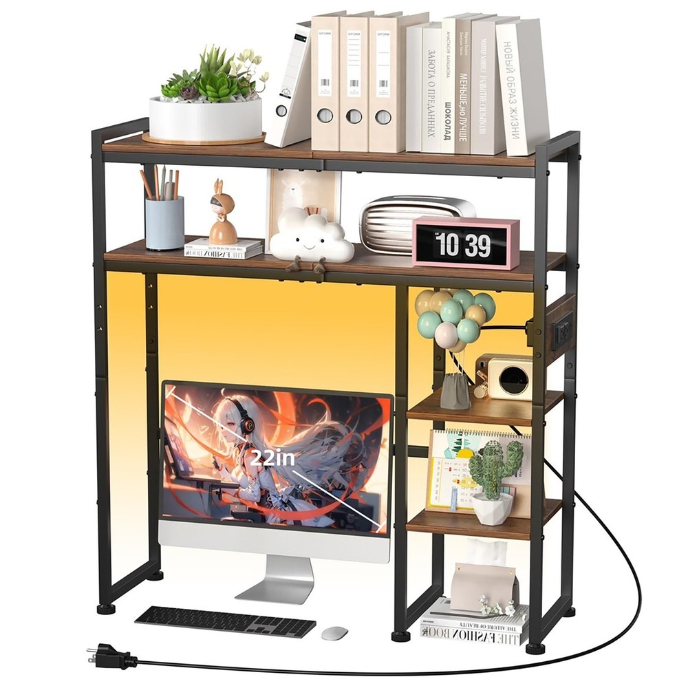 Aetheris Desktop Organizer Shelf, 30" Wooden Office Storage Rack with Outlets...
