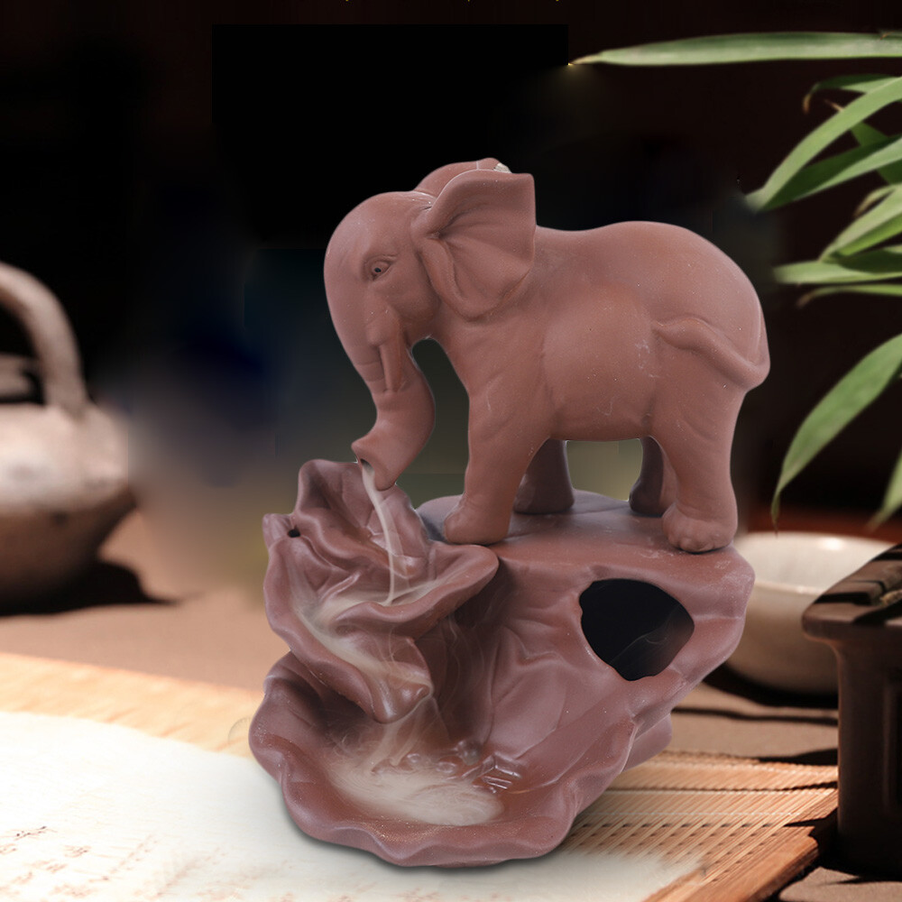 Elephant Incense Burner Waterfall Ceramic Backflow Incense Holder Home Decor