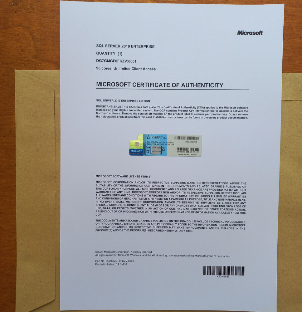 Microsoft SQL Server 2019 Enterprise 96 Core Authentic unlmitd CAL DG7GMGF0FKZV