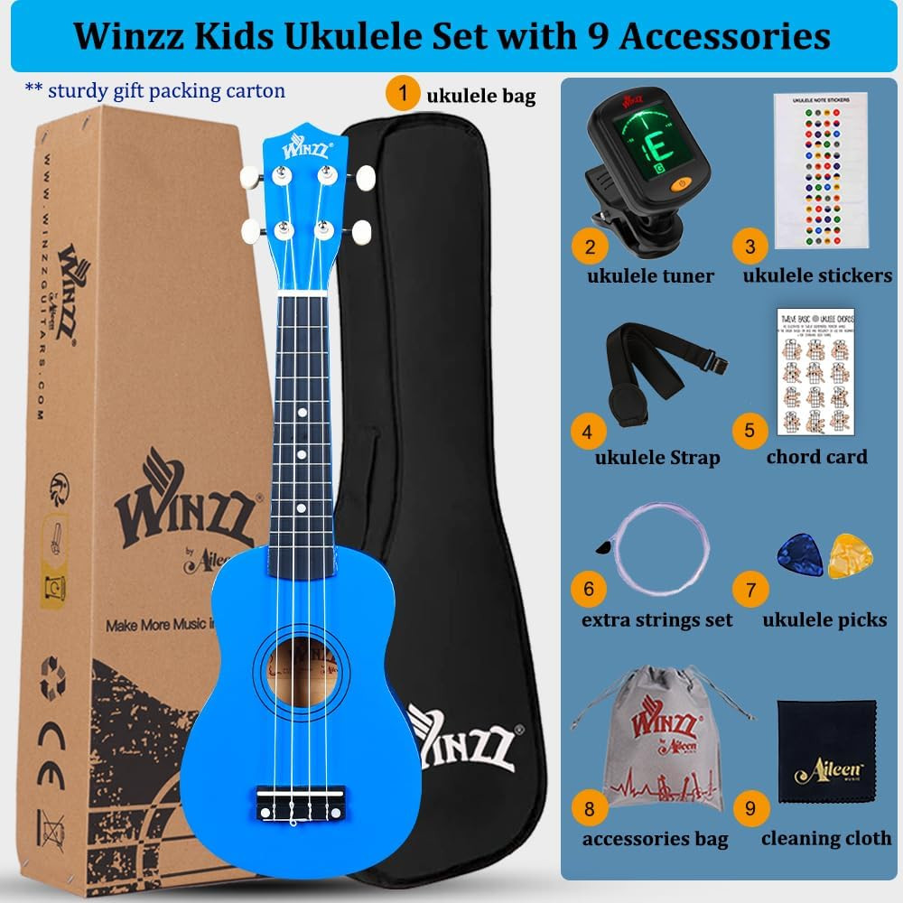 Soprano Ukulele Starter Kit for Beginners with Bag, Clip-On Tuner, Extra Strings