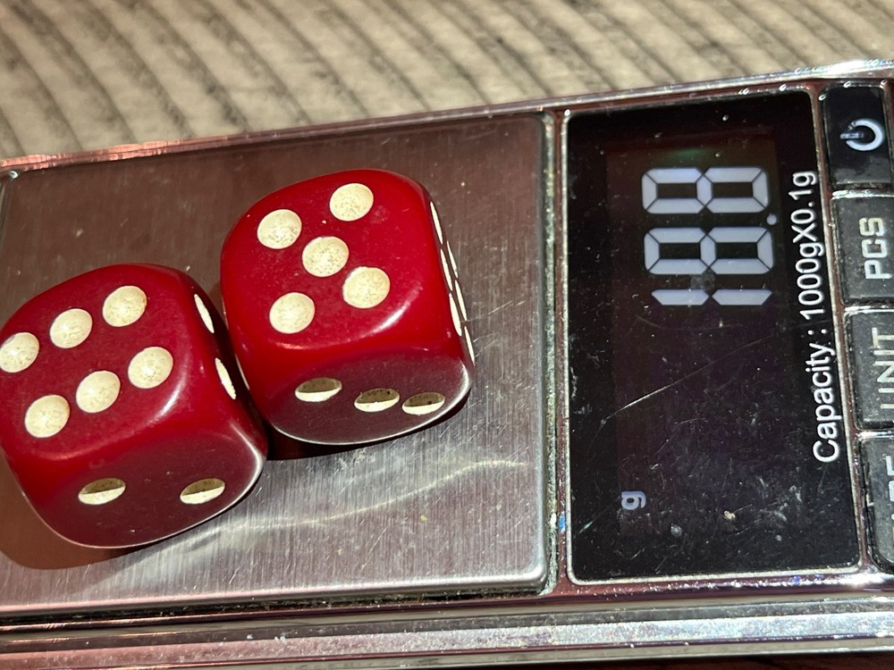 Old European bakelite oversized rounded red bakelite dice 051625@