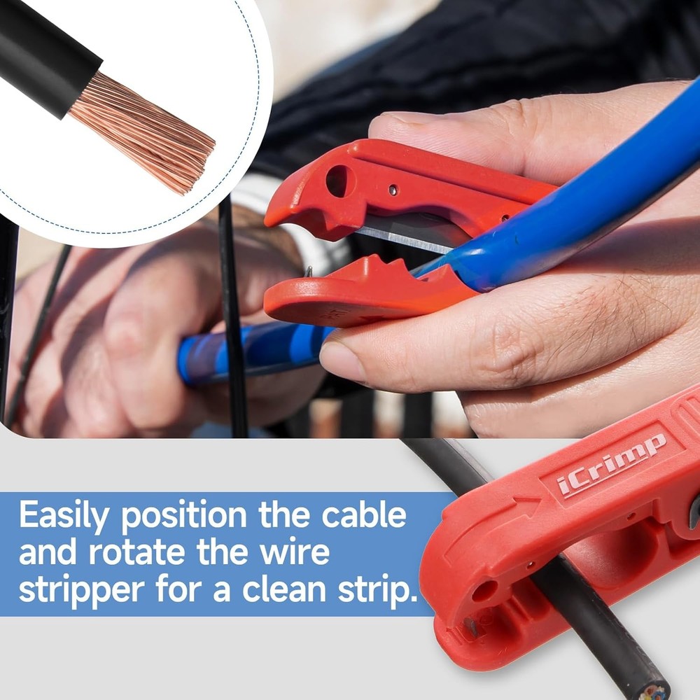 iCrimp Battery Cable Lug Crimping Tool Set includes Cable Lug Crimper, Cable Str