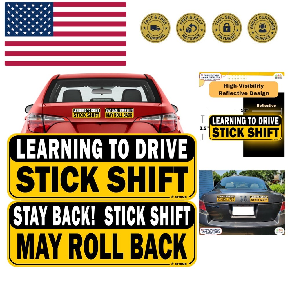 Learning to Drive Stick Shift Stay Back May Roll Back Car Magnet - Reflective...