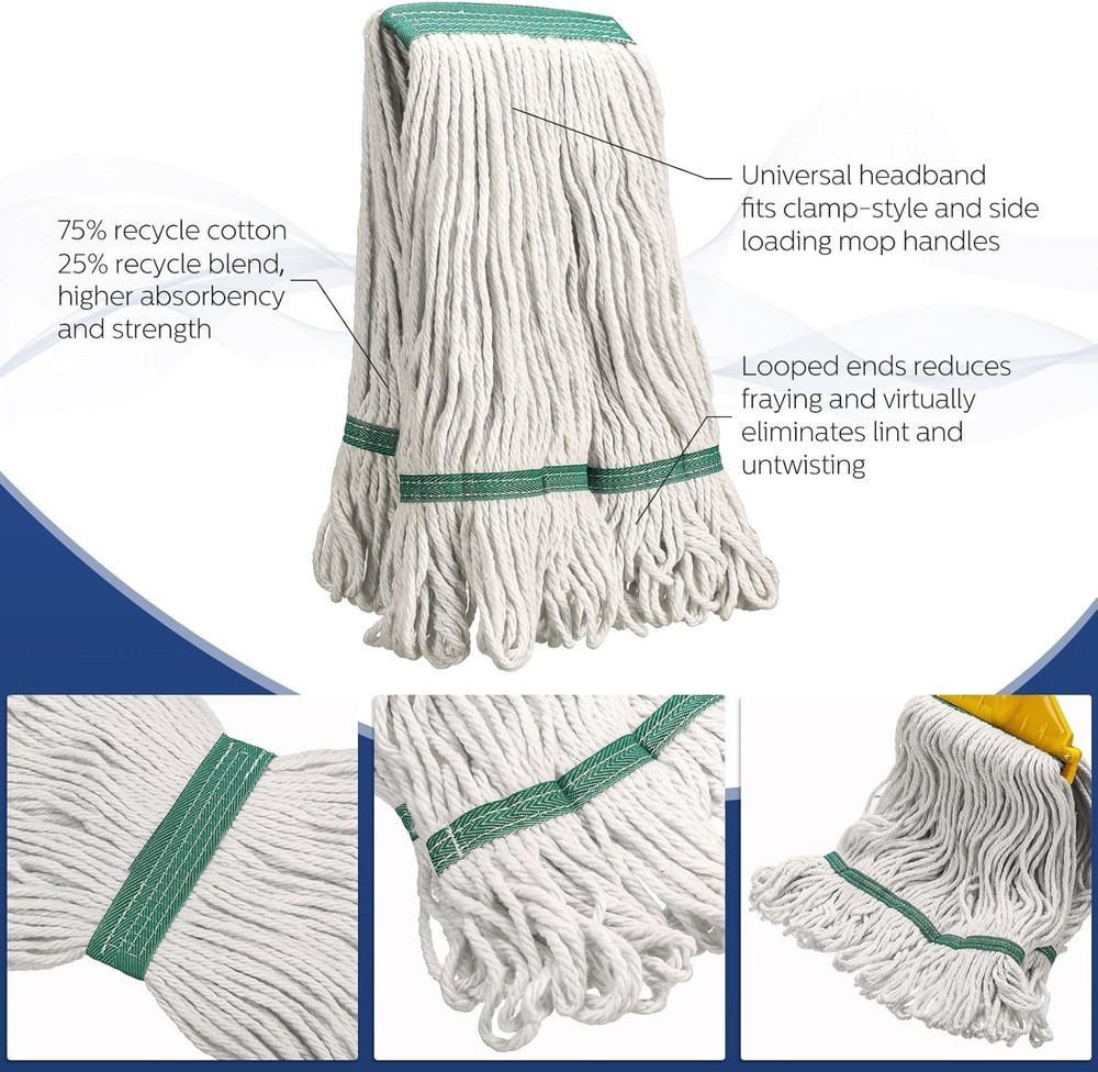 6 Pack Heavy Loop End Cotton String Mop Head Heavy Duty Mop Head Commercial R...