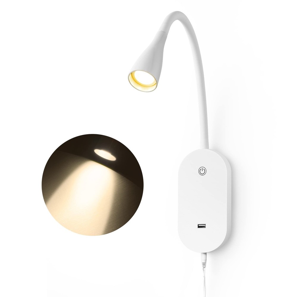 Wall Reading Light for Books in Bed USB Output 5 Dimmable Touch Control