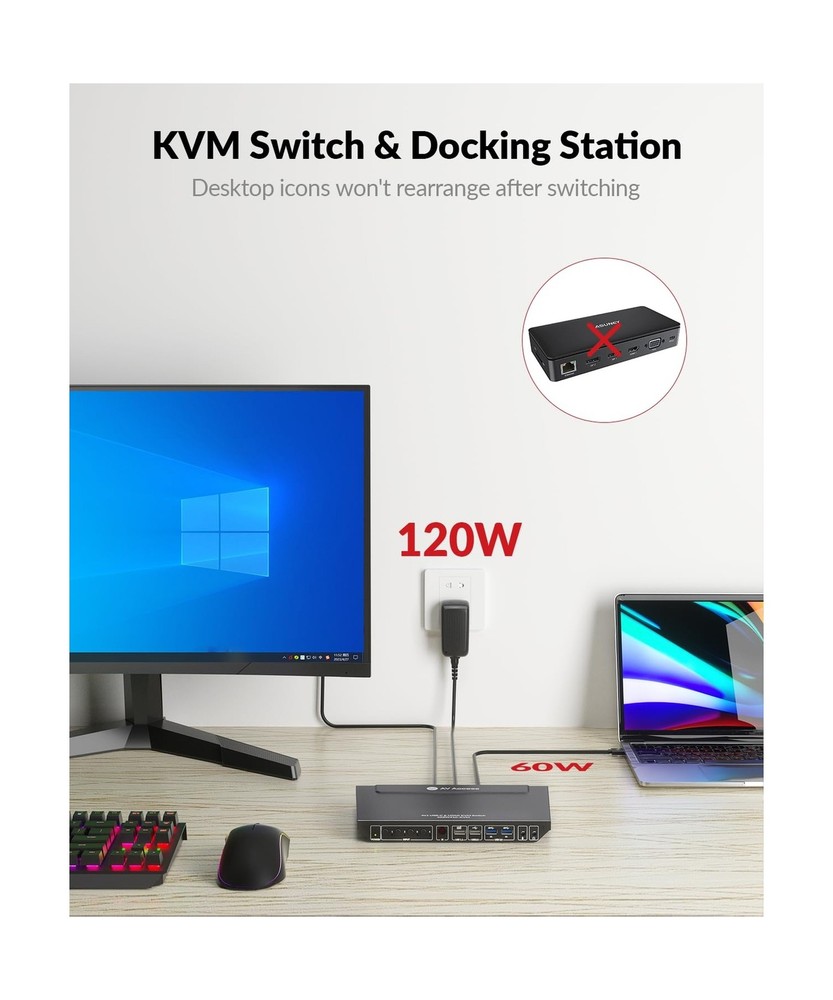 AV Access 4K USB-C Docking Station & HDMI KVM Switch for 4 Computers with USB...