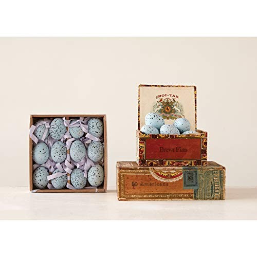 Boxed Set of 12 Blue Speckled Ceramic Robin Eggs