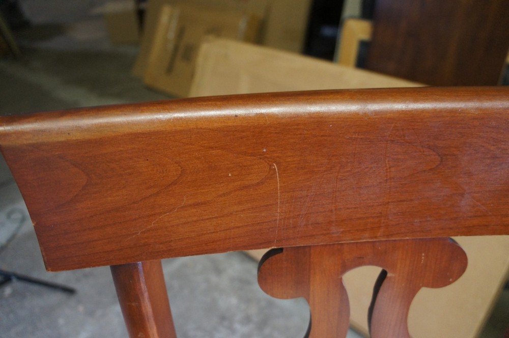 2 Antique Cherry Regency Style Pierced Harp Back Side Dining Accent Chairs