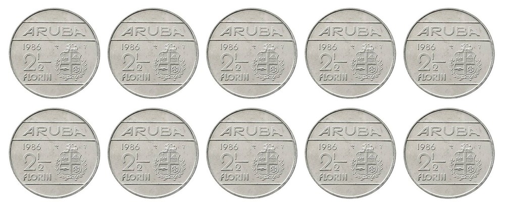 Aruba 2 1/2 Florin, 1986-2013, KM #6, Mint X 10 PCS
