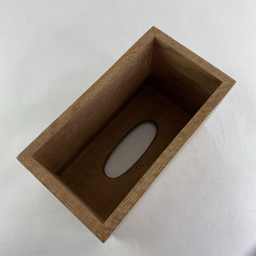 Vintage Solid Oak Tissue Kleenex Deep Box Cover Dispenser Woodgrain Rectangular