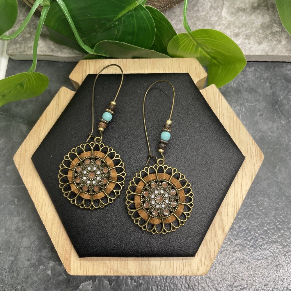 3” Bronze-tone Boho Retro Earring Set Drop Dangle New Free Ship B6401