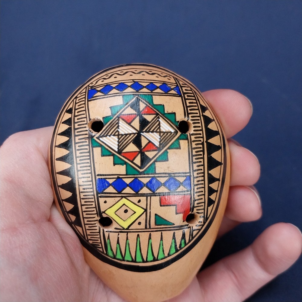 Vintage Handpainted Peruvian Terra Cotta Whistle