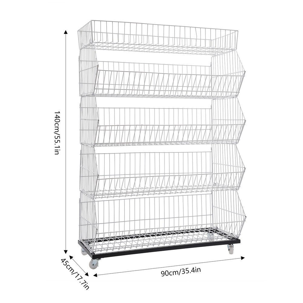 5 Tier Wire Grid Retail Display Shelf Merchandise Display Rack Stand W/ Wheels