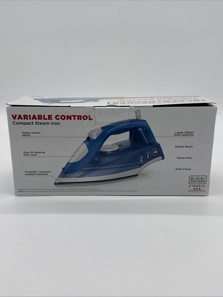 BLACK+DECKER IR20V: Variable Control Compact Steam Iron - Blue & White