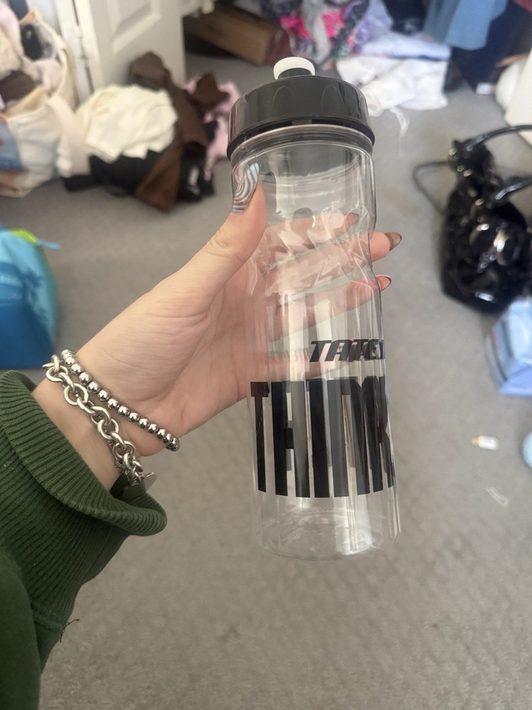 Tate McRae “THINK LATER” Clear Plastic Reusable Water Bottle Push-Pull Black Cap