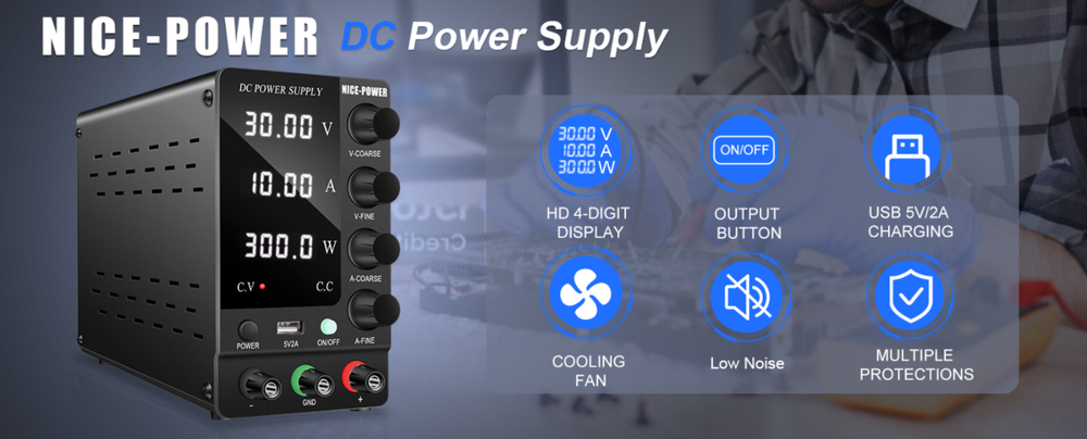 DC Bench Power Supply Variable 30V 10A,Adjustable Switching Regulated w/USB Port