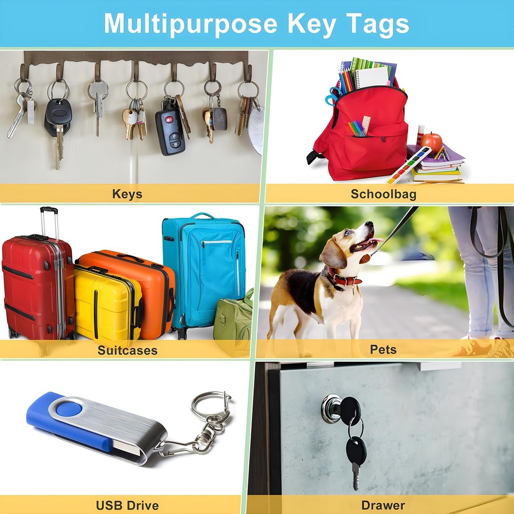 White Plastic Key Tags with Labels - 60 Pack Tough Key Chain Tag Rectangle ID