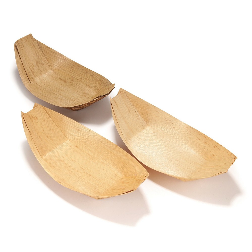 BambooMN Premium Decorative Bamboo Leaf Boats Tray - Multiple Sizes & Quantities