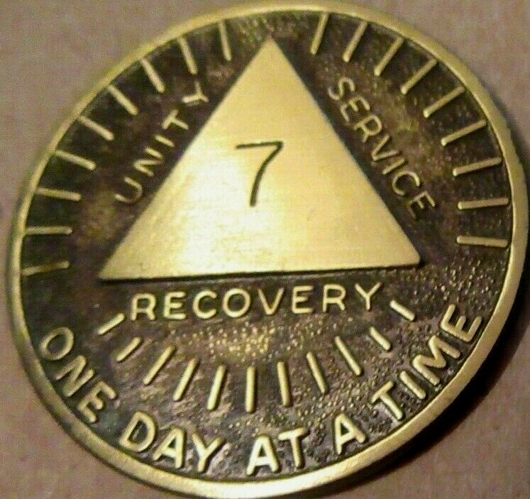 Alcoholics Anonymous AA 7 year Sunshine Bronze Medallion Token chip Sober