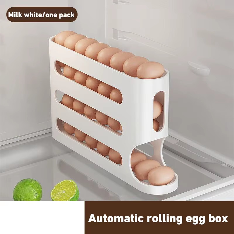 4-Layer Automatic Rolling Egg Holder Rack Storage Box Kitchen Organizer