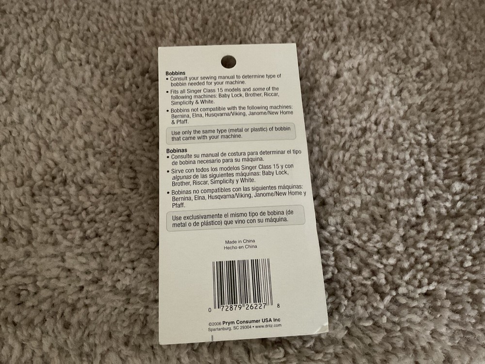 Dritz Class 12 Class 15 Clear Plastic Bobbins