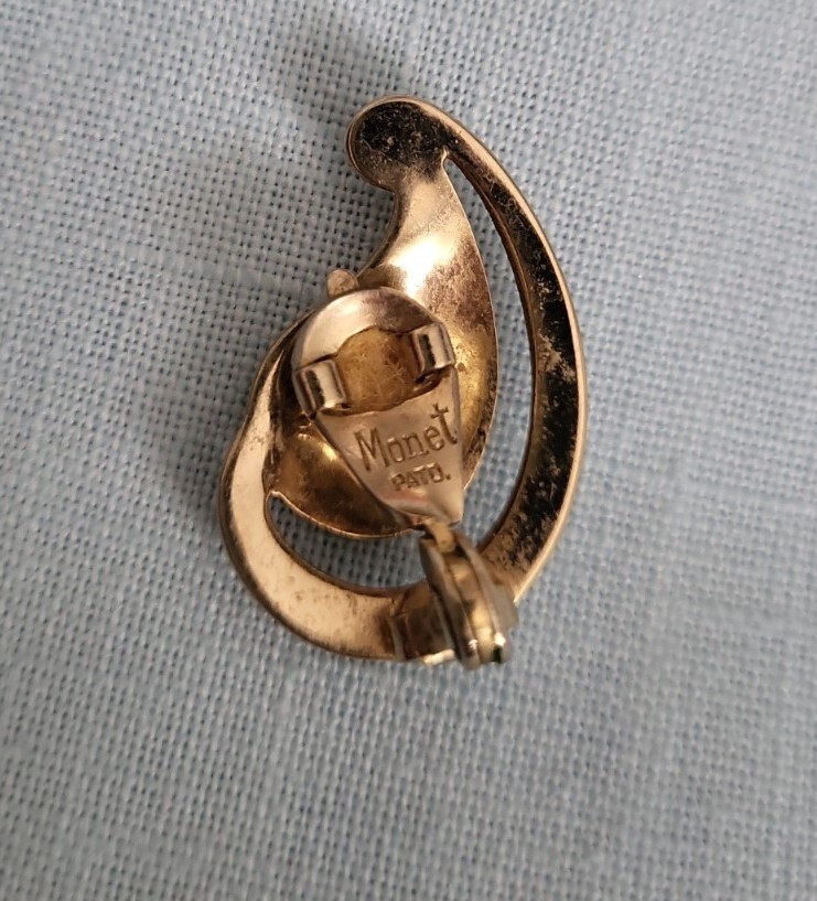 Vintage Monet Earrings Silvertone Teardrop Signed Monet Patd.