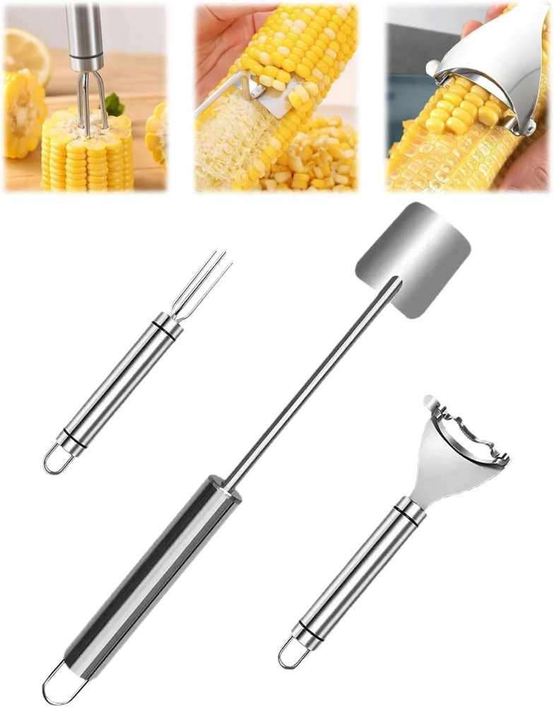 3PCS Corn Peeler Set – Stainless Steel Corn Stripper Tool with Cutter, Planer