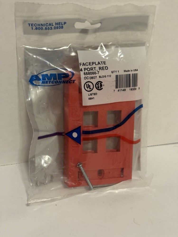 AMP Netconnect 4-Port Ethernet Networking Jack Faceplate - Red
