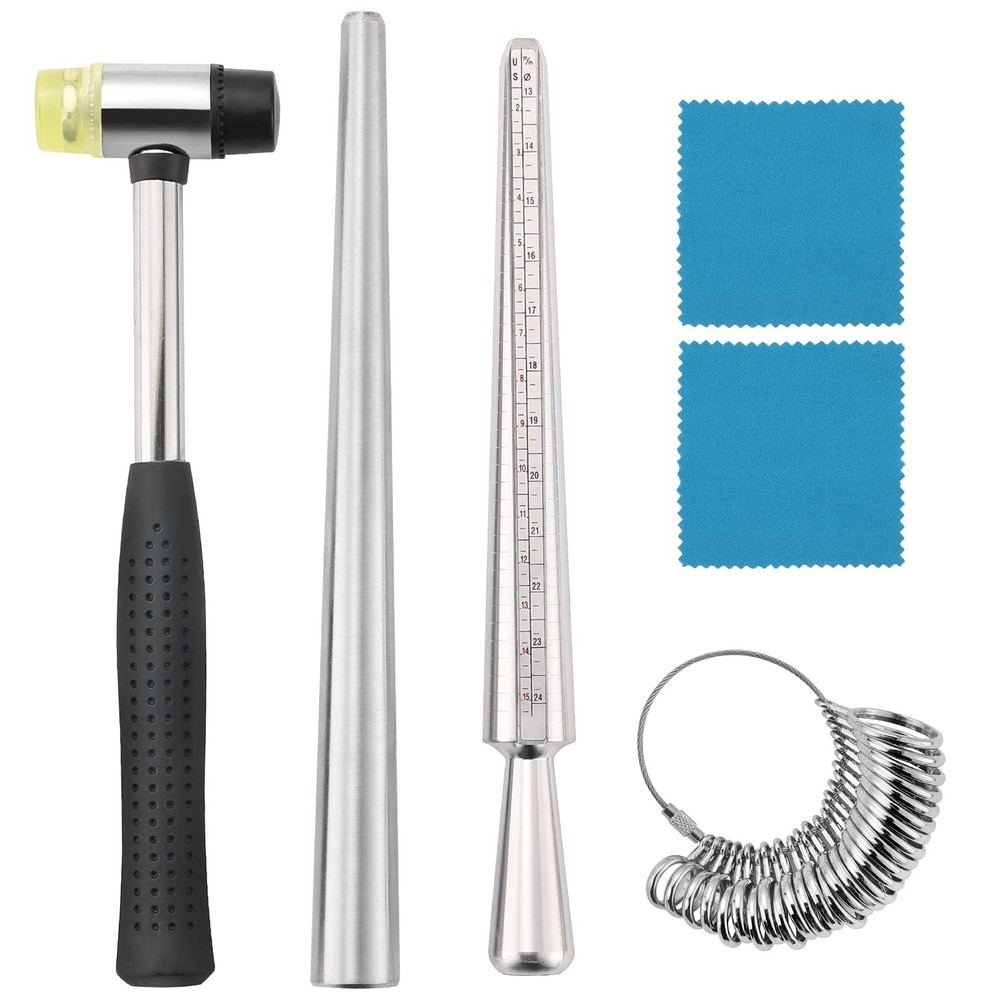 AMGSH Ring Mandrel Sizer Tool with Metal Finger Sizing Silver