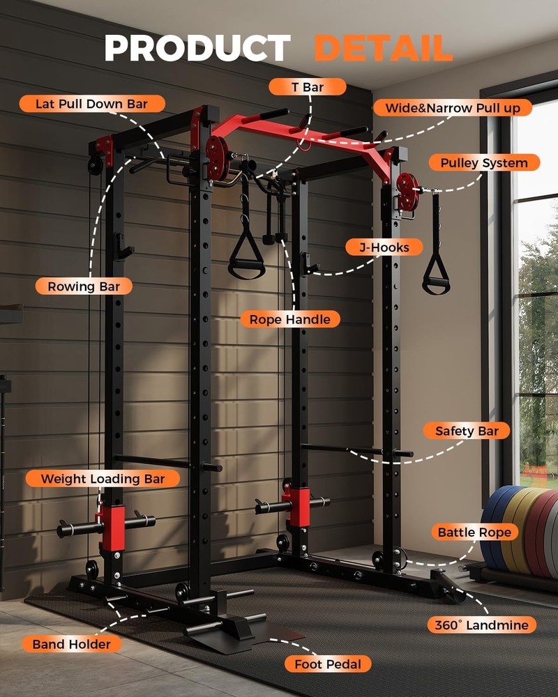 Power Cage Power Rack W/ Cable Crossover System 2000LBS Squat Rack LAT Pull Down