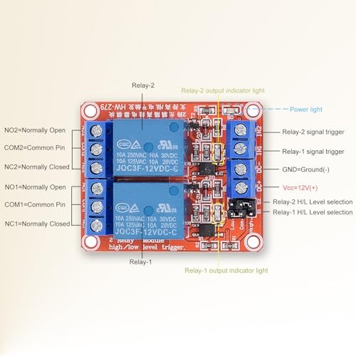 [2-Pack] DC 12V Relay Module 2-Channel Relay Switch with Optocoupler 2CH-12V-2