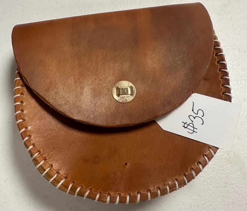 handmade genuine leather round belt pouch tan