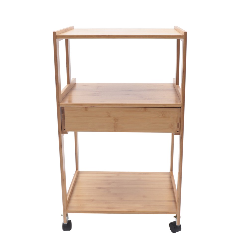 Space-Saving Printer Storage Rack Bamboo Rolling Cart Portable Printer Stand